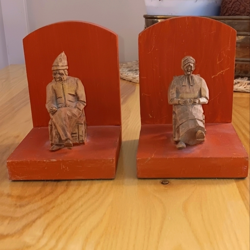 Vintage Handmade Bookends Folkart